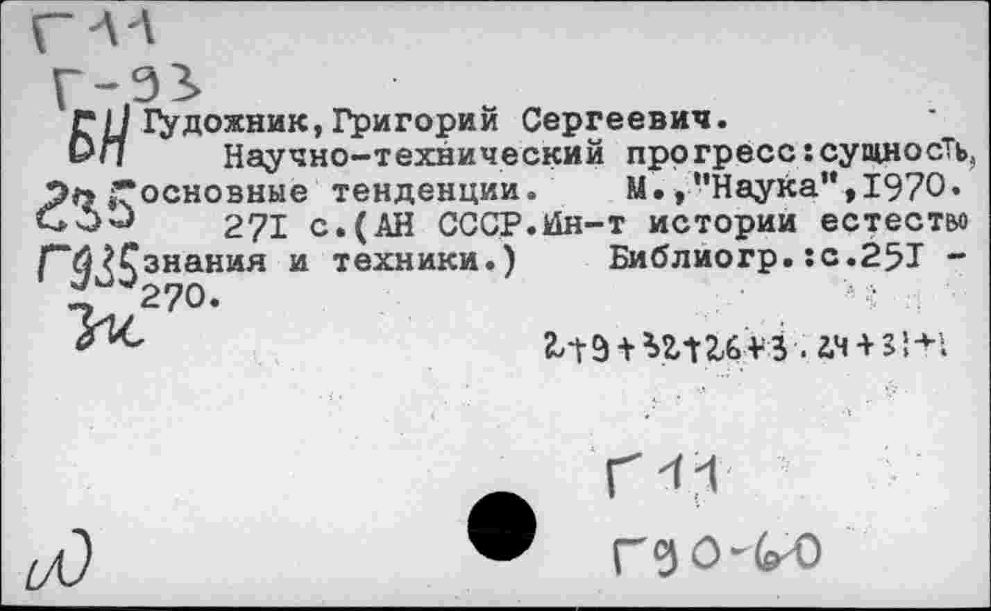 ﻿Художник,Григорий Сергеевич.
Научно-технический прогресс:сущность, основные тенденции. М.,’’Наука”, 1970.
2?! с.(АН СССР.Йн-т истории естестьо знания и техники.) Библиогр.:с.25Т -270.	М